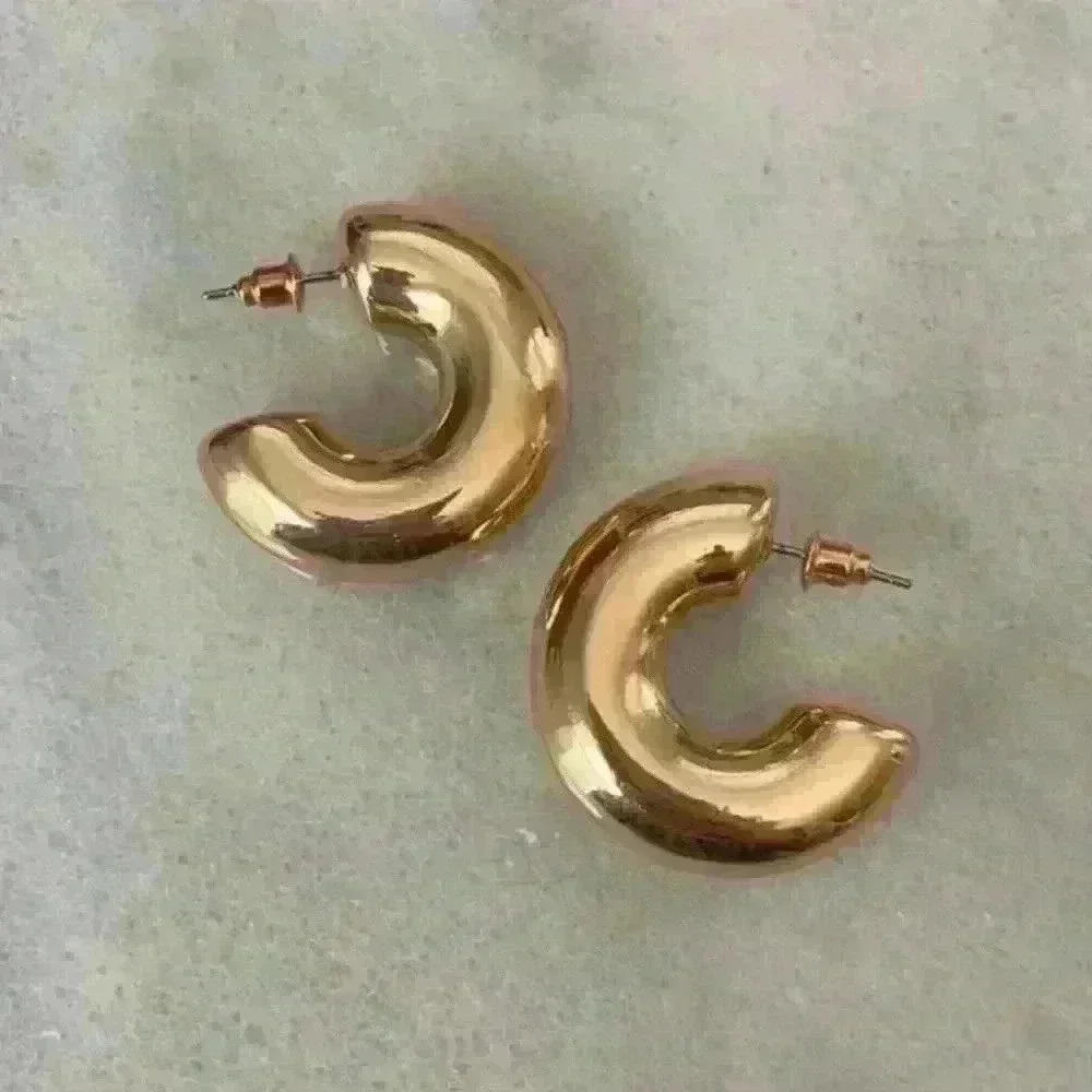 Gold Crescent Chunky Hoop Earrings - Polished Shine